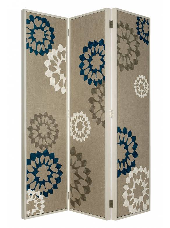 Judy Ross Textiles Hand-made Carousel Screen Furniture cream/tropical blue/pewter